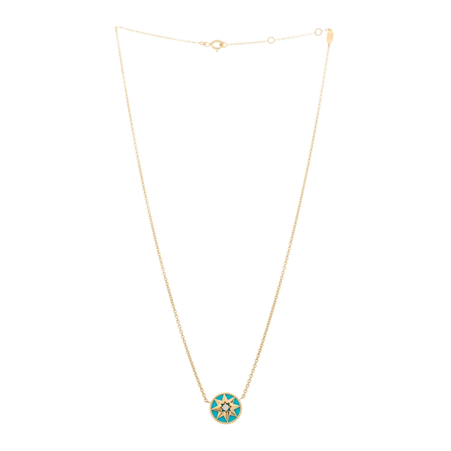 18K Yellow Gold Diamond Turquoise Rose Des Vents Necklace