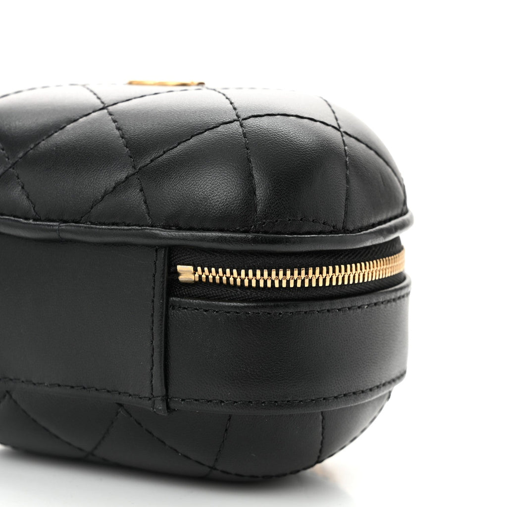 Lambskin Quilted Small CC Bubble Vanity Case With Chain Black