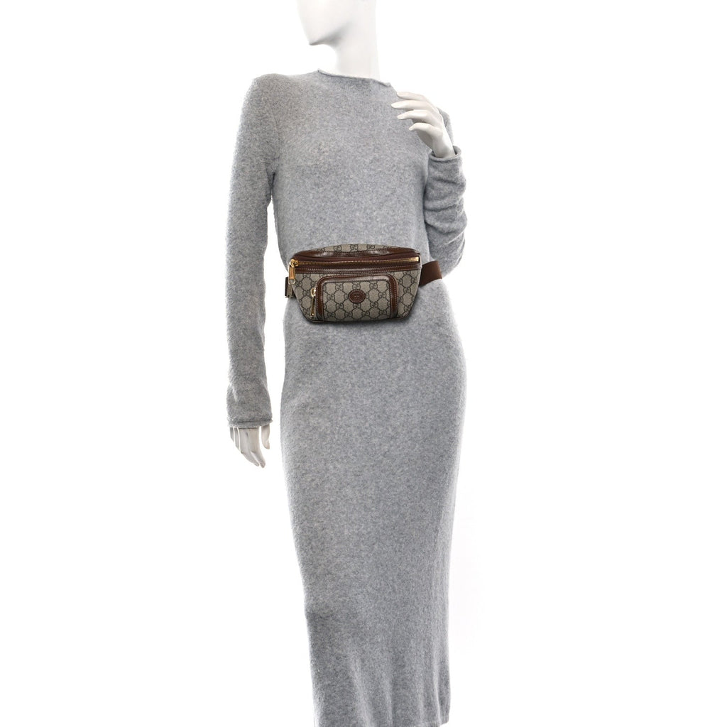 GG Supreme Monogram Textured Calfskin Retro Interlocking G Belt Bag Beige Ebony Brown Sugar