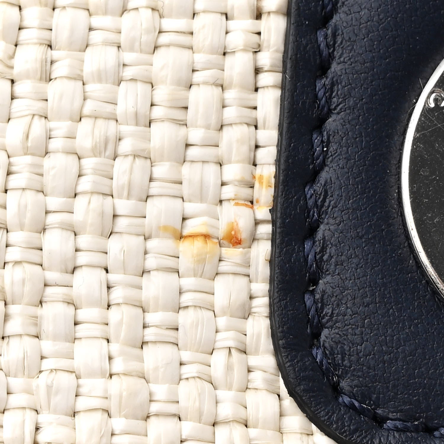 Woven Straw Raffia Small Deauville Tote White Navy