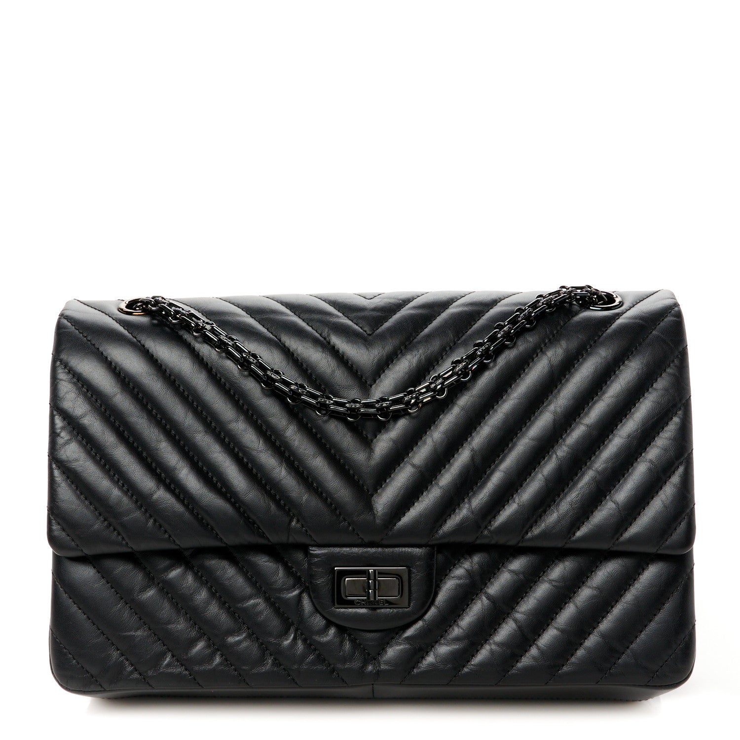 Aged Calfskin Chevron Quilted 2.55 Reissue 226 Flap So Black