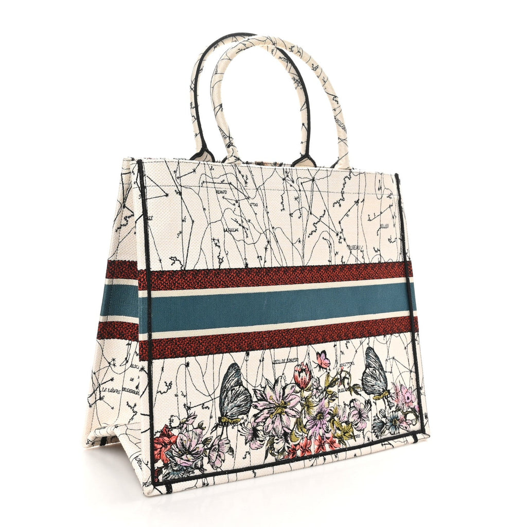Canvas Embroidered Large Zodiac Book Tote Latte Multicolor