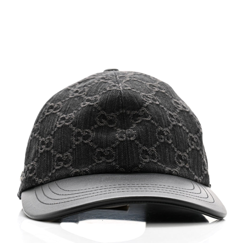 Denim Calfskin GG Monogram Baseball Hat S Black Grey