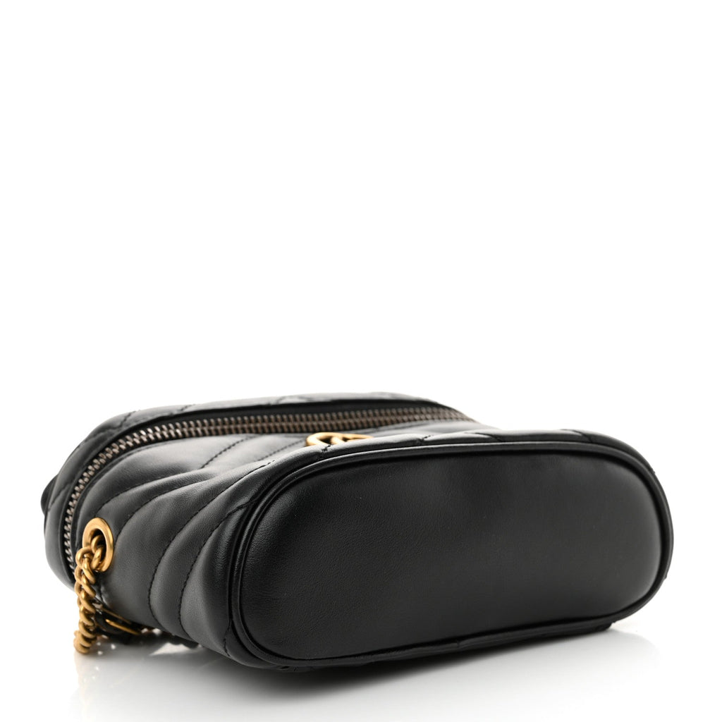Calfskin Matelasse Chevron Mini GG Marmont Top Handle Bag Black