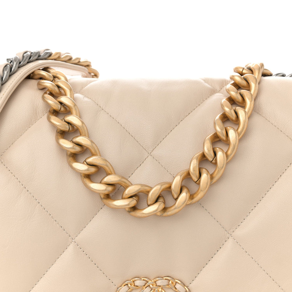 Goatskin Quilted Maxi Chanel 19 Flap Beige
