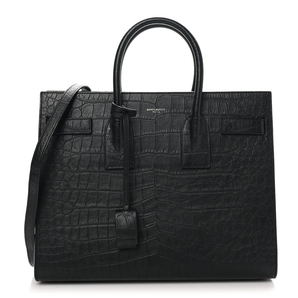 Calfskin Crocodile Embossed Small Sac de Jour Black