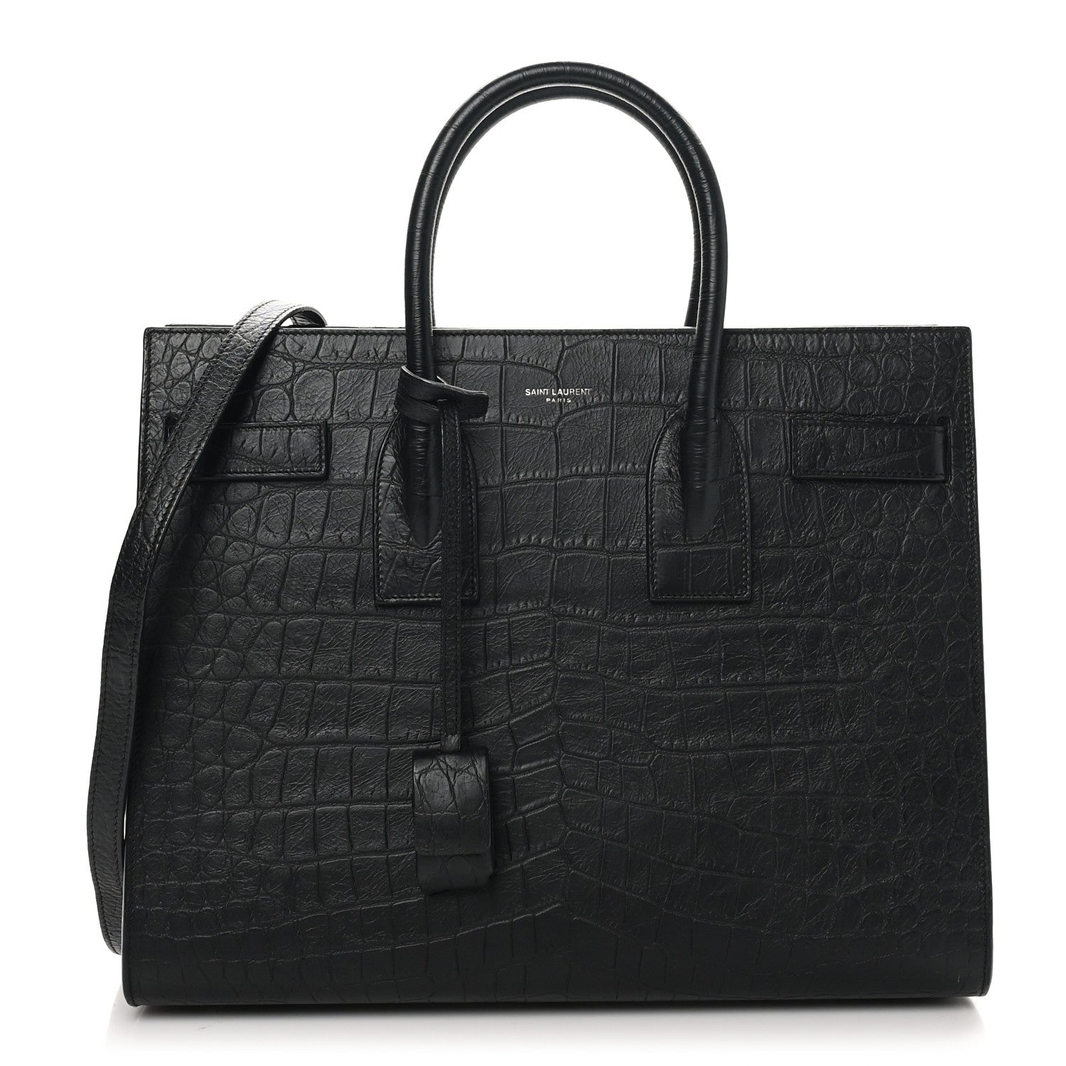 Calfskin Crocodile Embossed Small Sac de Jour Black