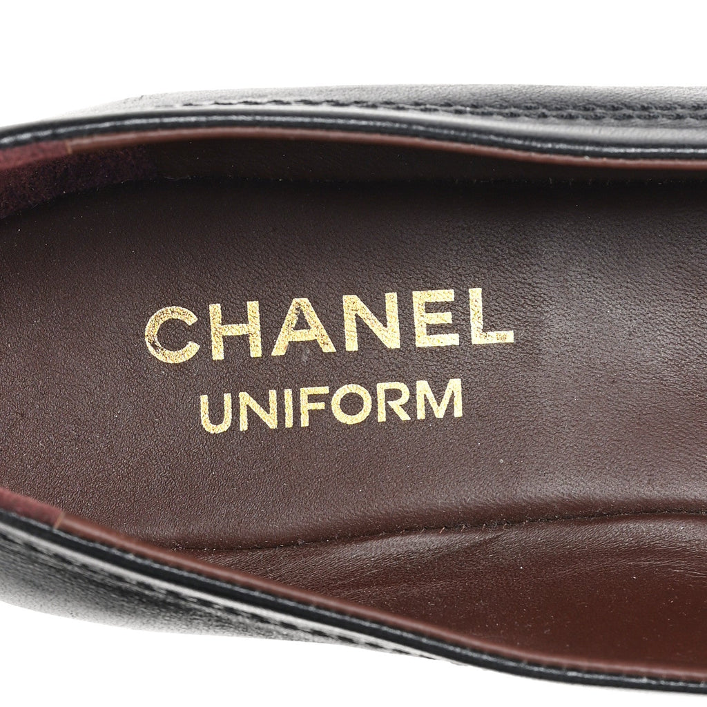 Lambskin Cap Toe CC Uniform Ballerina Flats 38.5 Black