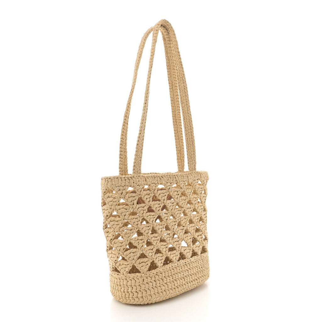 Yarn Raffia Effect Crochet Embroidered Mini  Logo Tote Naturale