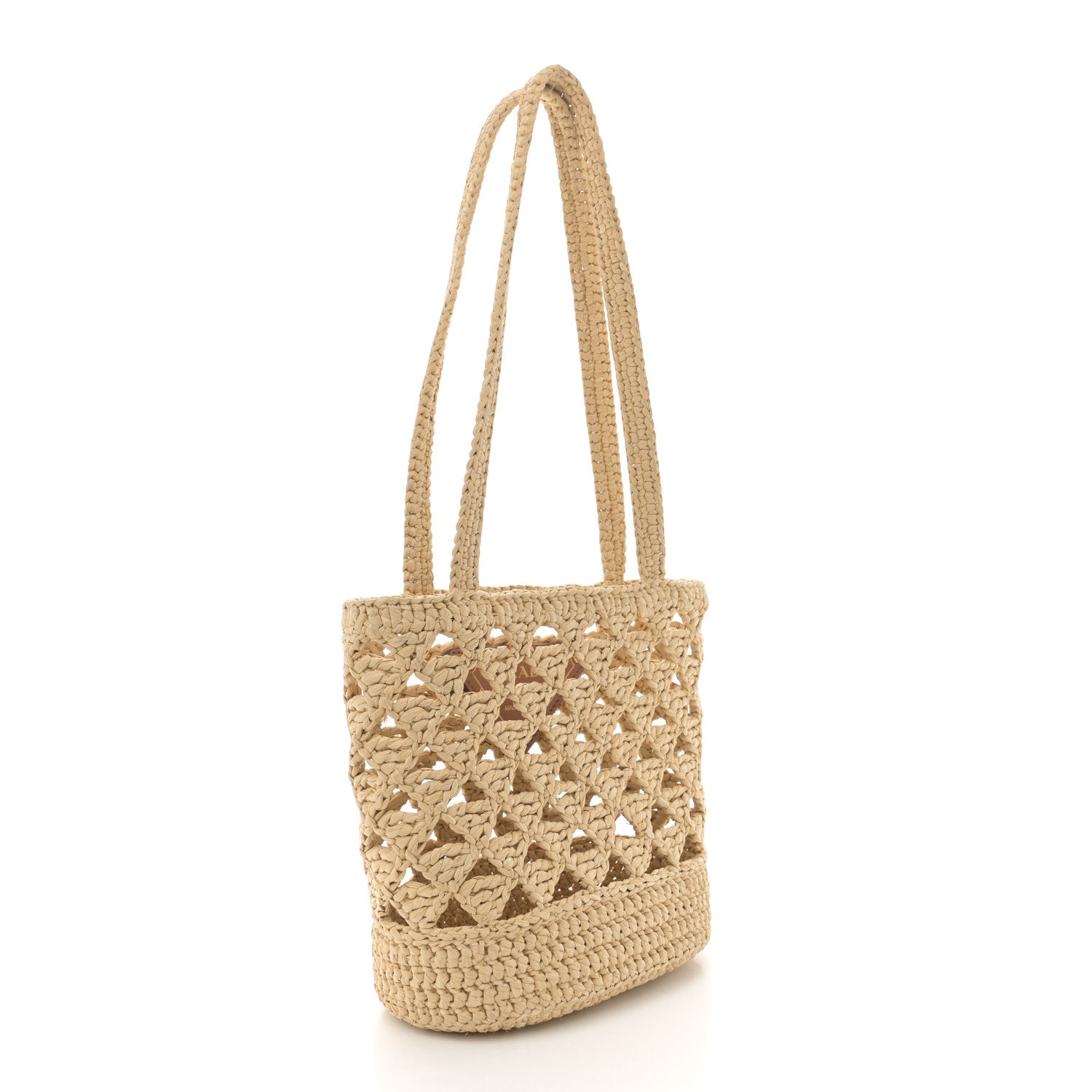 Yarn Raffia Effect Crochet Embroidered Mini  Logo Tote Naturale