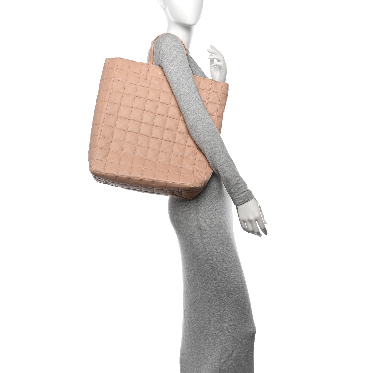 Calfskin Quilted Vertical Cabas Tote Beige