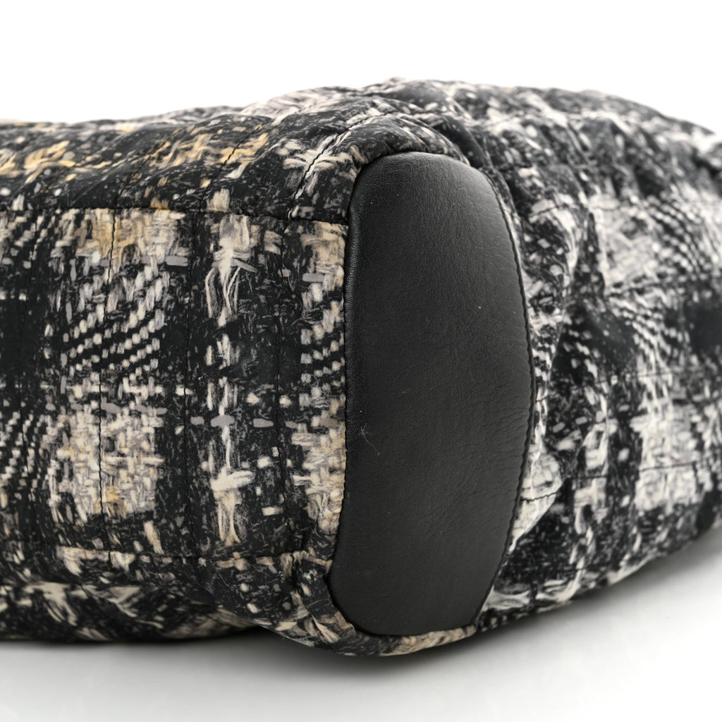 Lambskin Nylon Tweed Printed Tote Black White