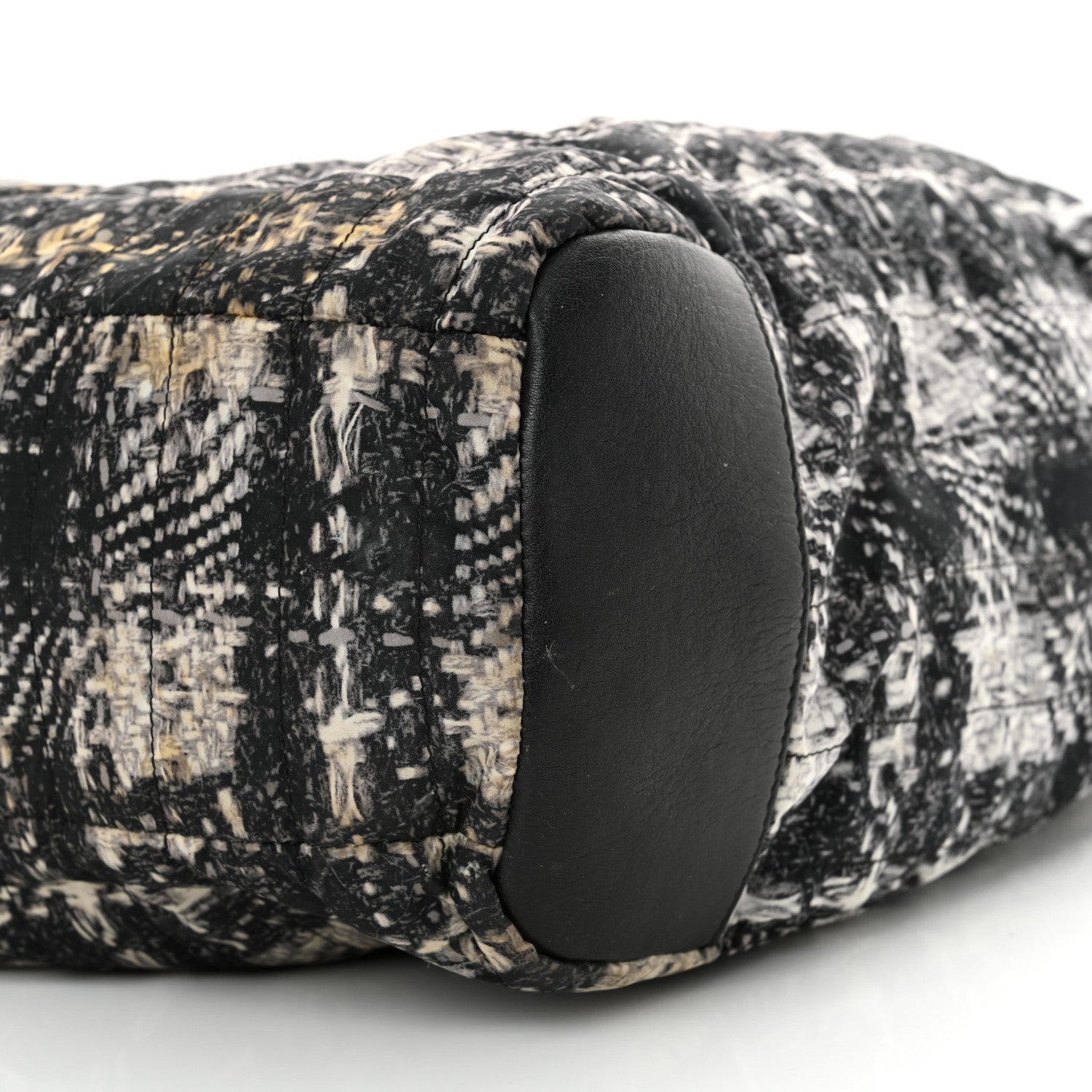 Lambskin Nylon Tweed Printed Tote Black White