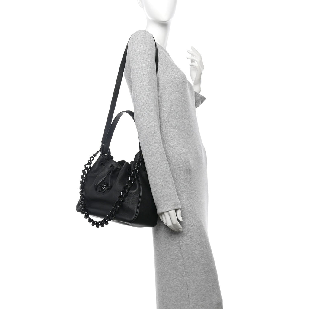 Grained Calfskin La Medusa Bucket Bag Black