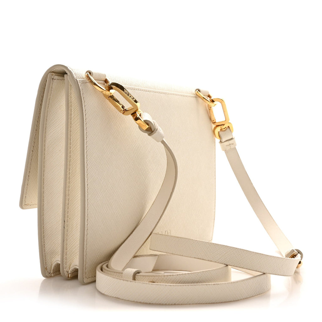 Saffiano Heart Lock Crossbody Bag White