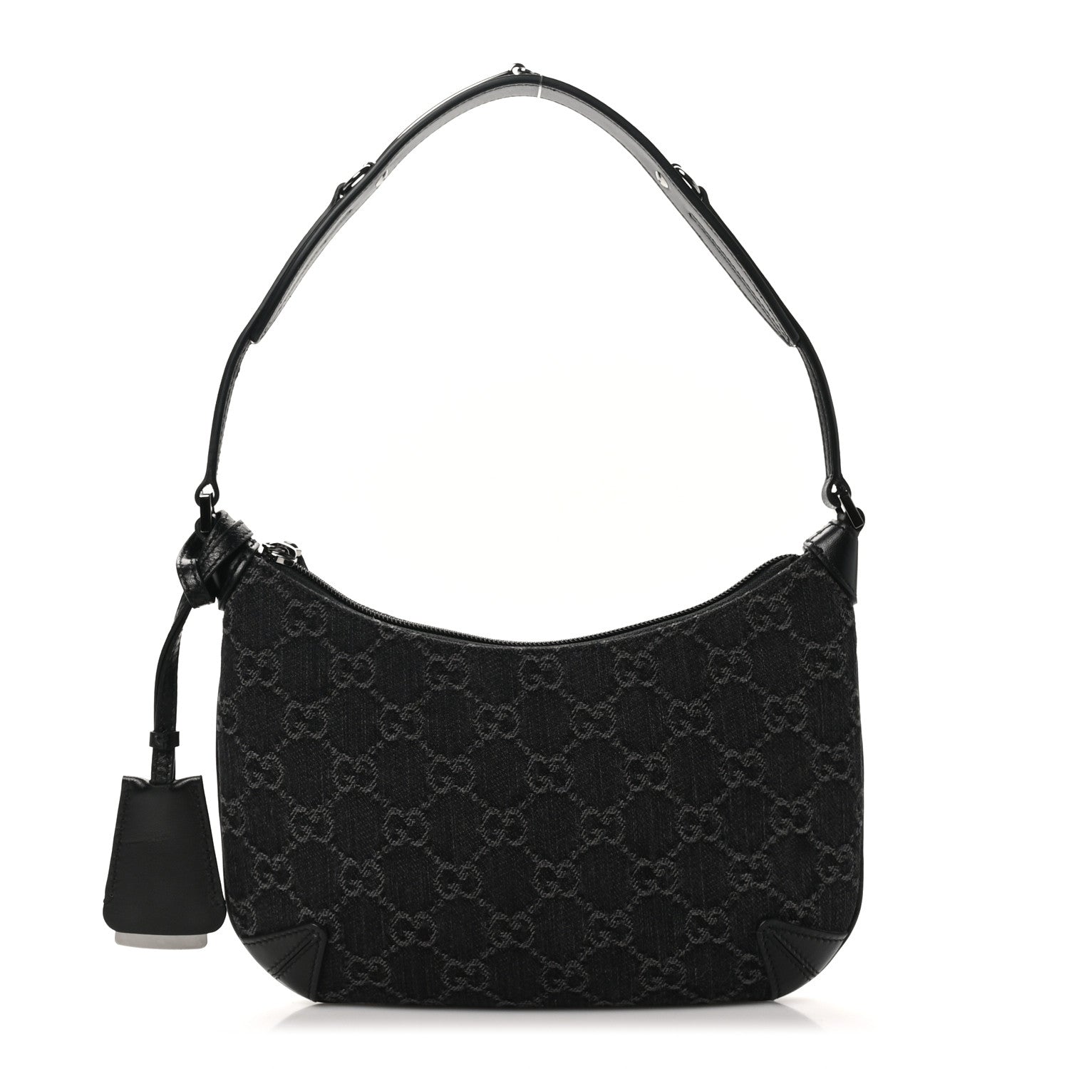 Jacquard Black Denim GG Monogram Horsebit Slim Small Shoulder Bag Black Grey