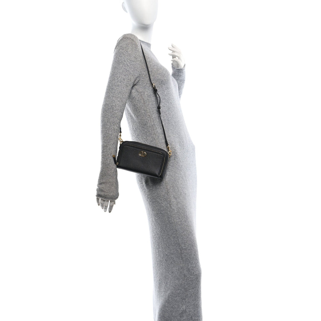 Grained Calfskin Caro Double Pouch Black