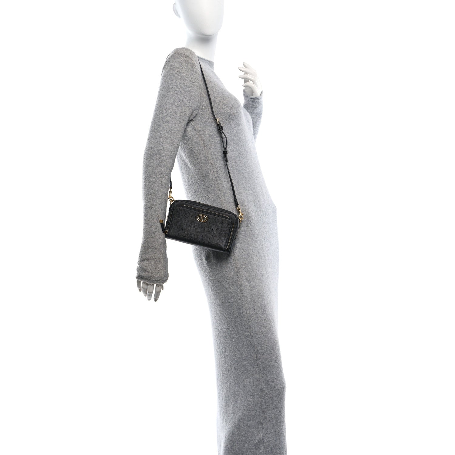 Grained Calfskin Caro Double Pouch Black