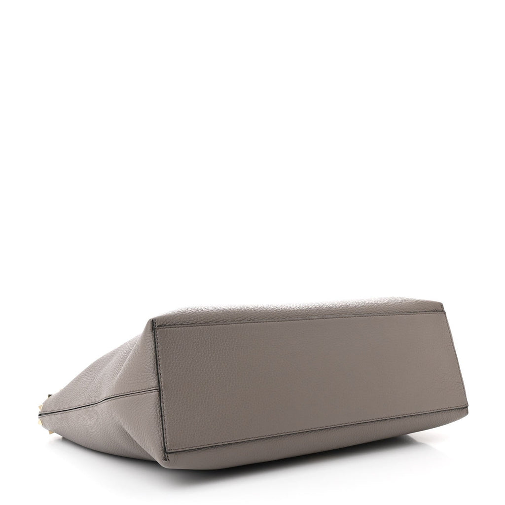 Grained Calfskin Small Rockstud Shoulder Tote Dove Gray