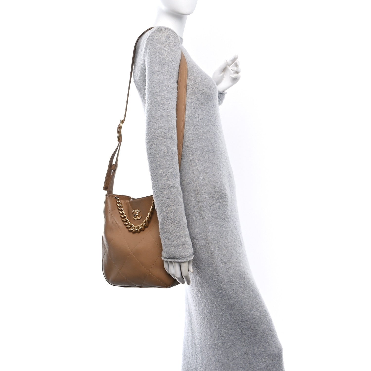 Calfskin Stitched Easy Mood Hobo Beige