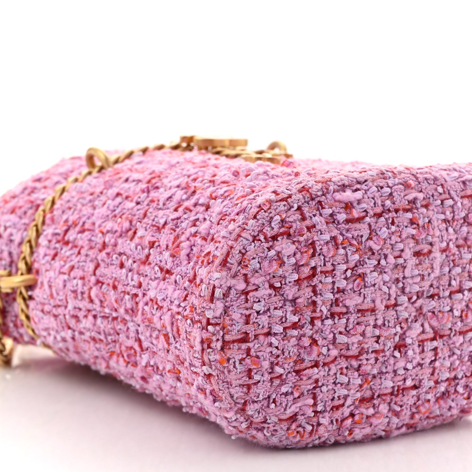 Tweed Enamel Quilted Pending CC Bucket Drawstring Bag Pink Purple