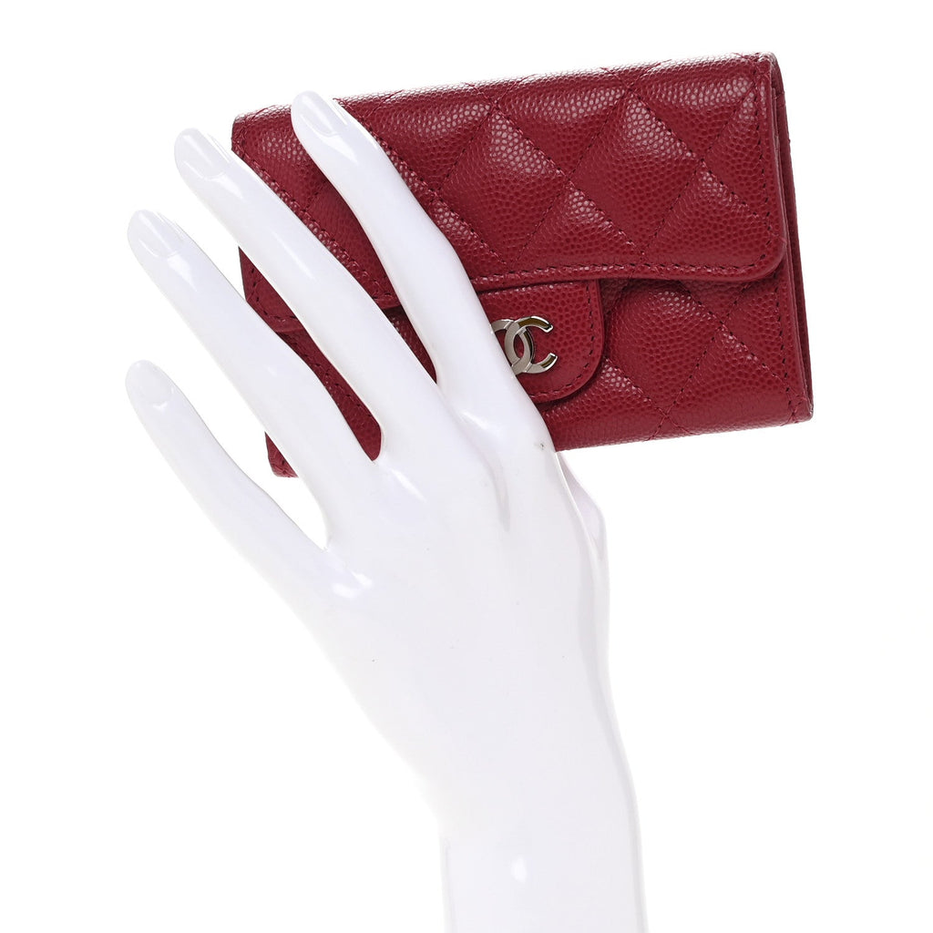 Caviar Quilted Flap  Holder Wallet Dark Pink