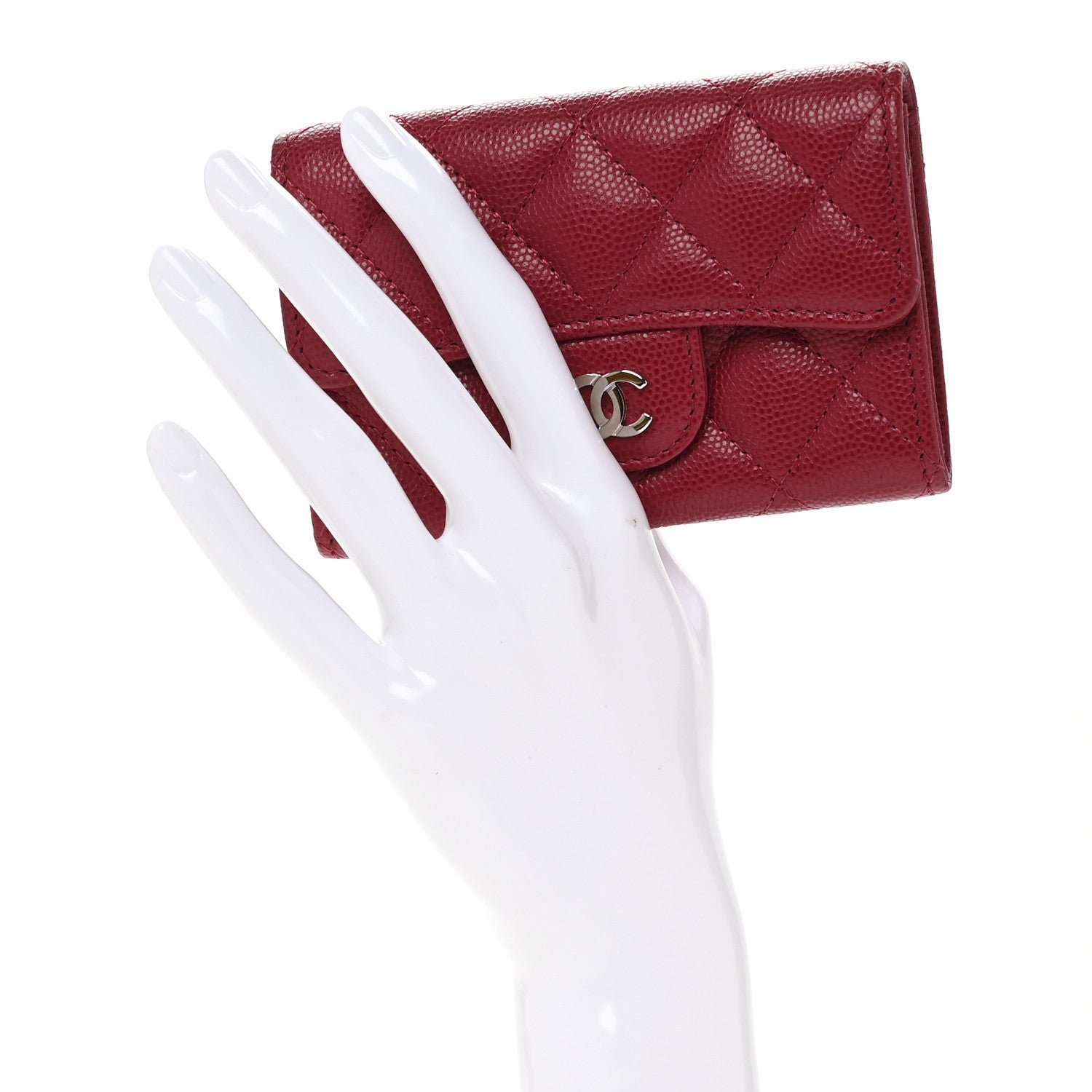 Caviar Quilted Flap  Holder Wallet Dark Pink