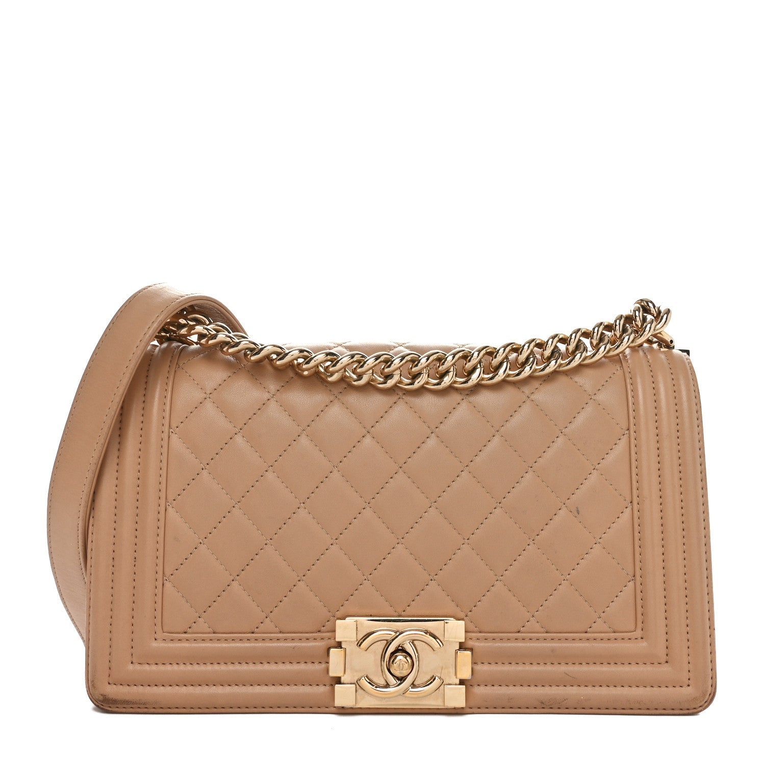 Lambskin Quilted Medium Boy Flap Beige
