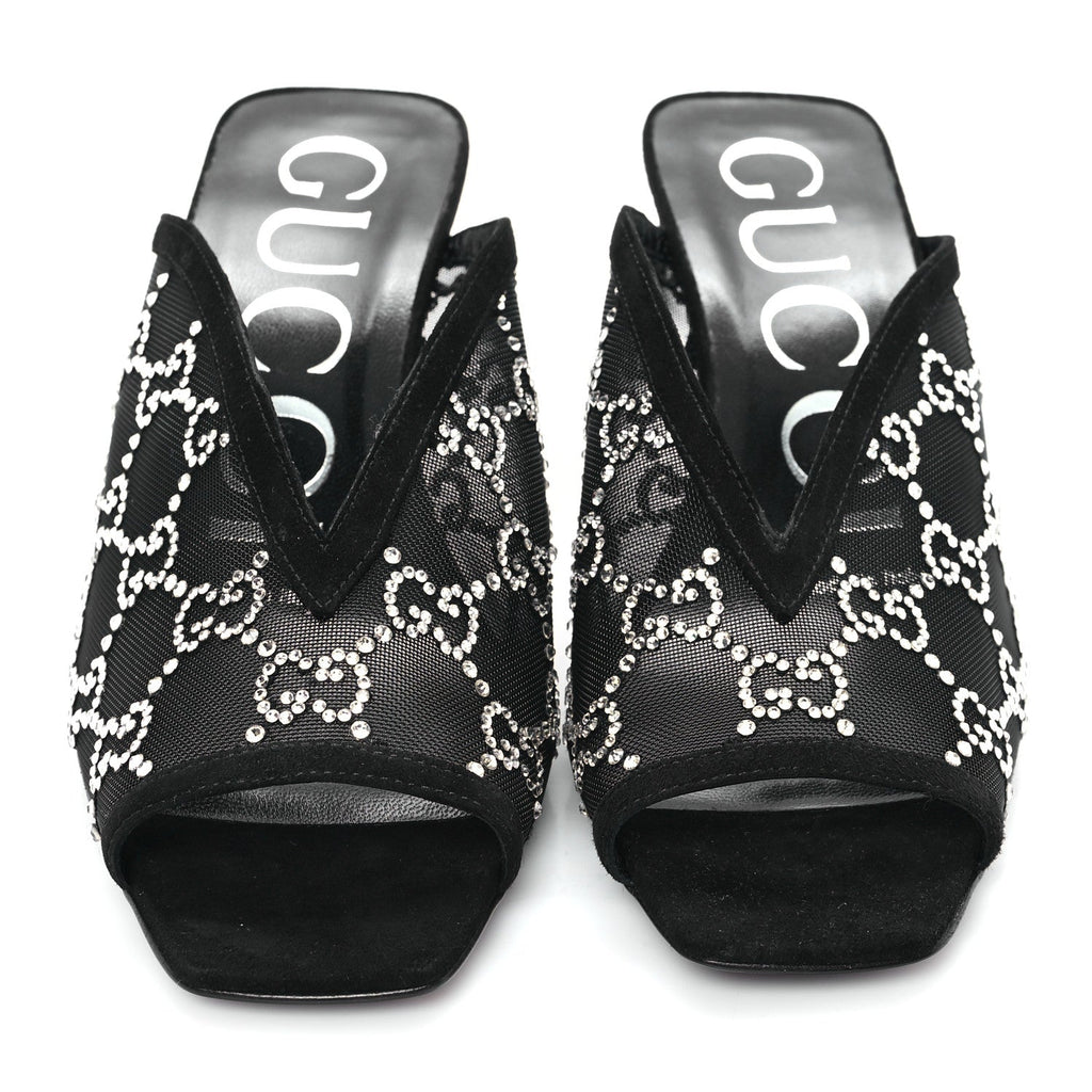 Tela Retino Kid Scamosciato Crystal GG Monogram Square G 95mm Slide Sandals 35 Black