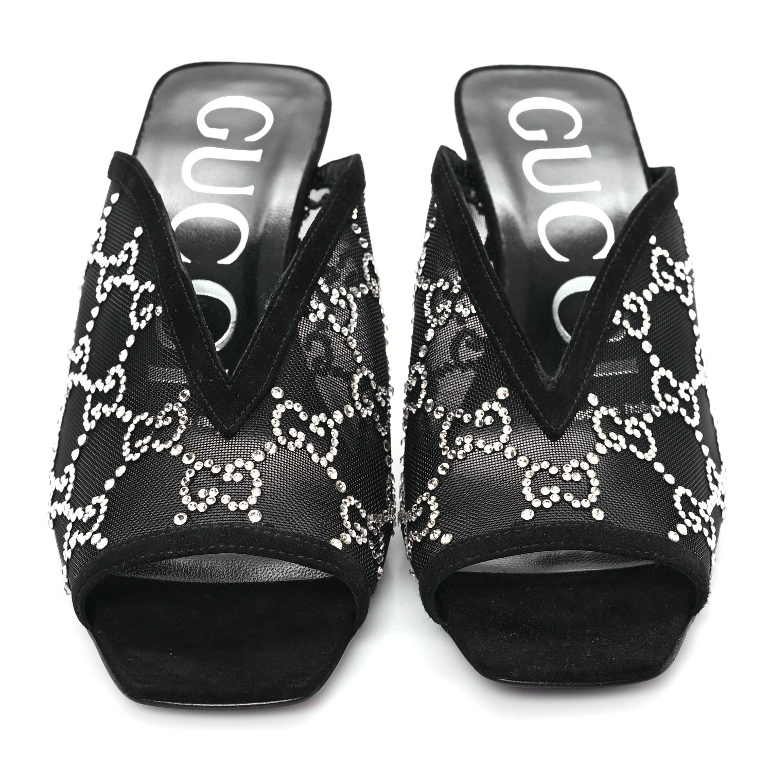 Tela Retino Kid Scamosciato Crystal GG Monogram Square G 95mm Slide Sandals 35 Black