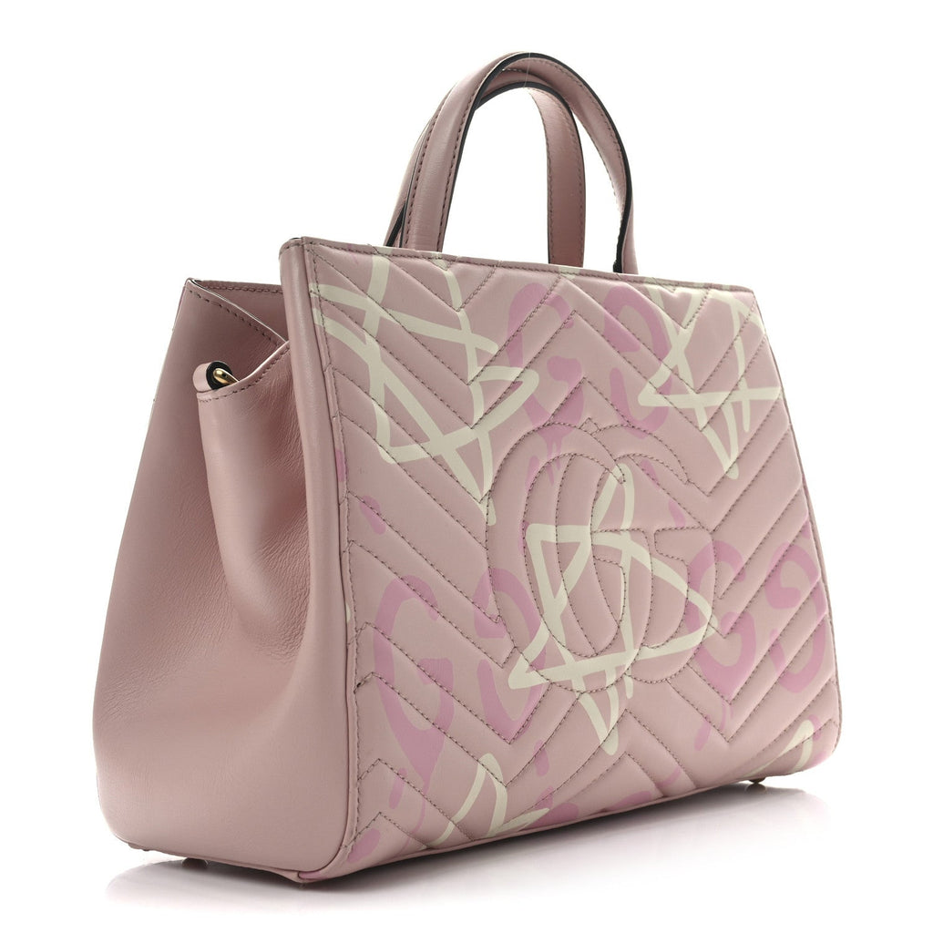 Calfskin Matelasse GucciGhost Small GG Marmont Tote Perfect Pink Rosa Ivory