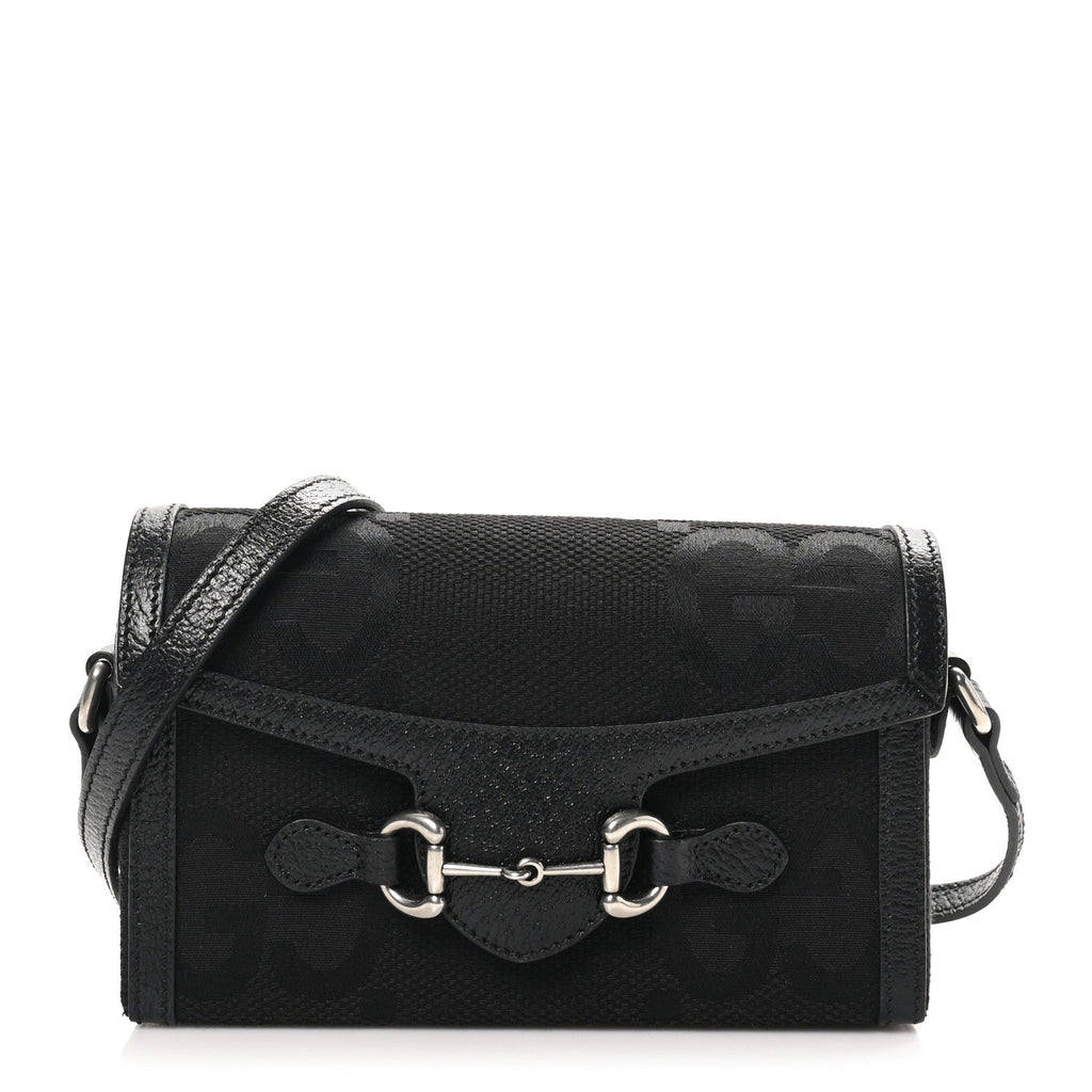 Monogram Jumbo GG Textured Dollar Calfskin Mini Horsebit 1955 Shoulder Bag Black