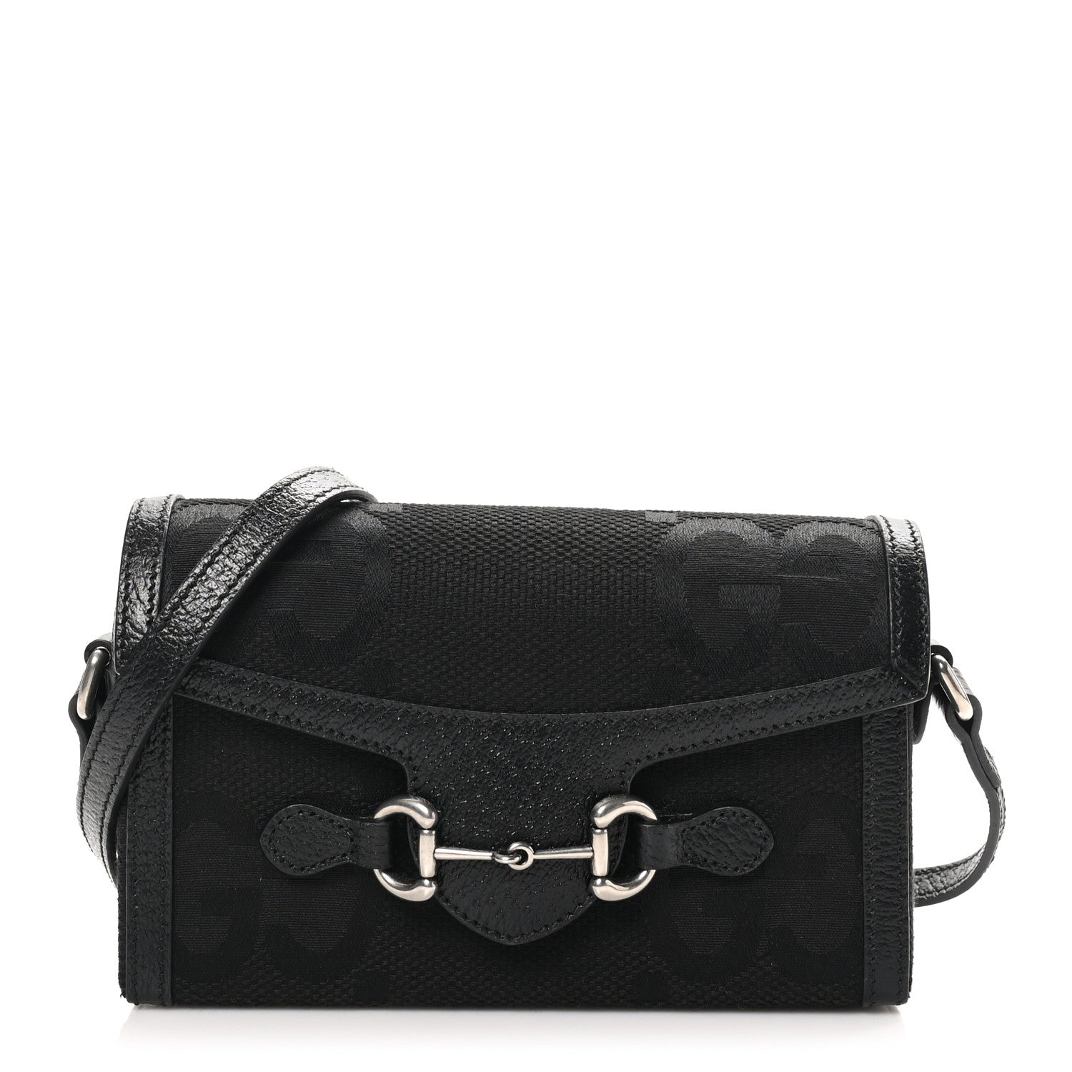 Monogram Jumbo GG Textured Dollar Calfskin Mini Horsebit 1955 Shoulder Bag Black
