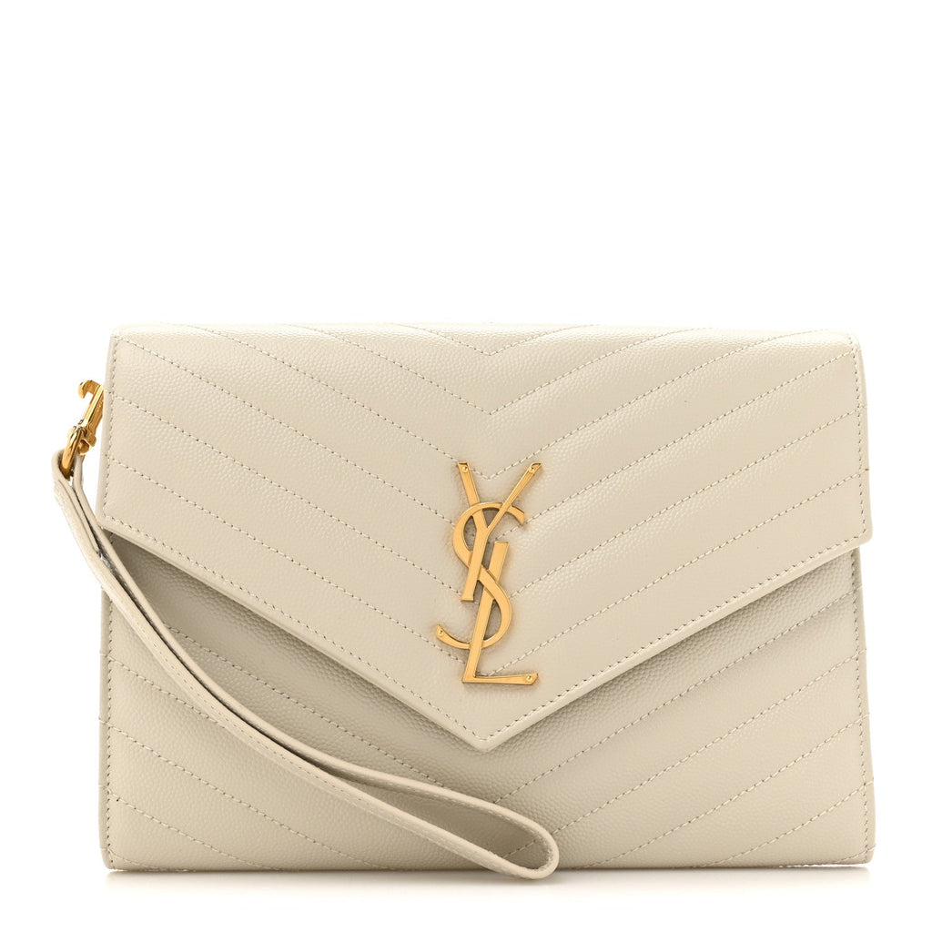 Grain De Poudre Matelasse Chevron Monogram Envelope Clutch Crema Soft