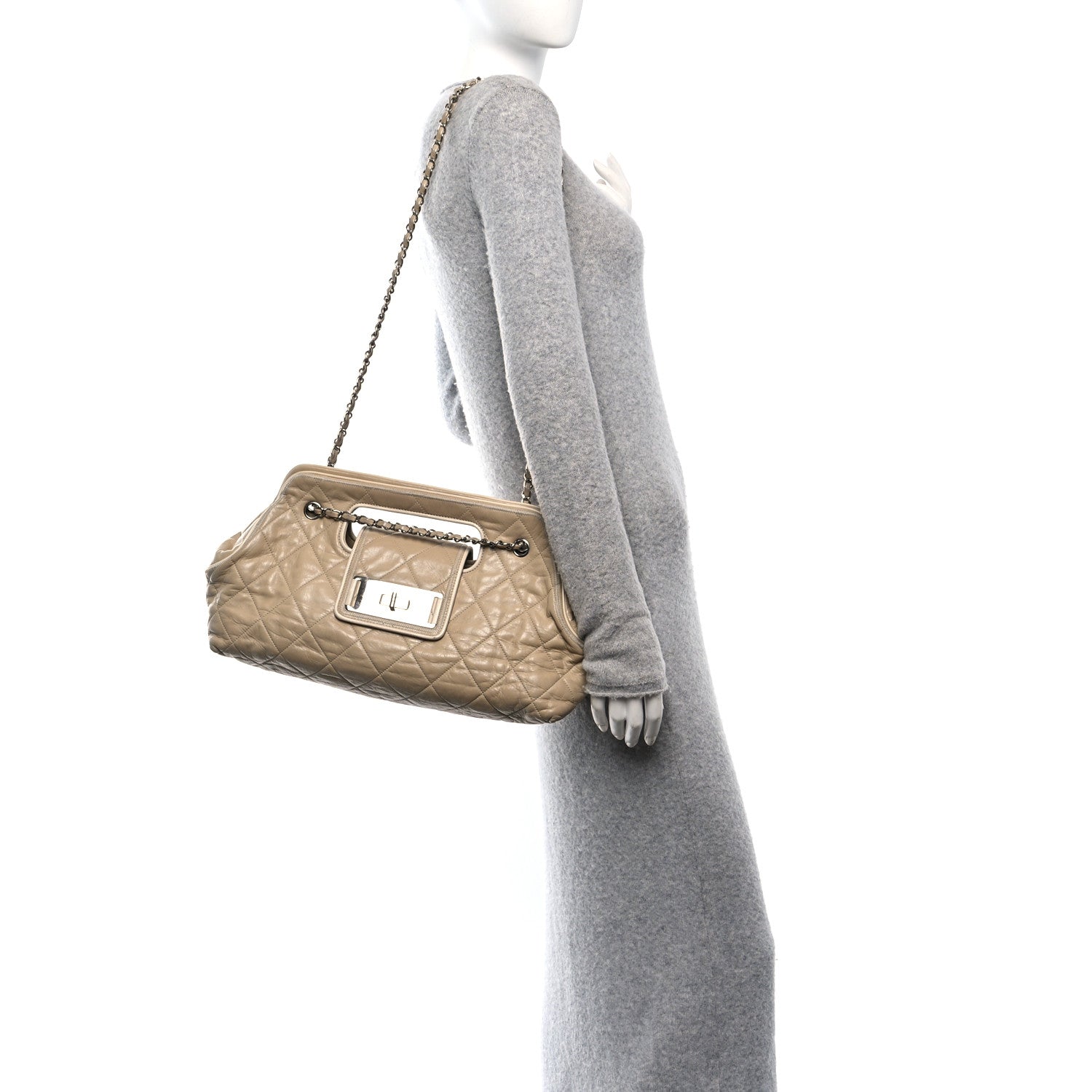 Lambskin Quilted Large East West Accordion Flap Beige