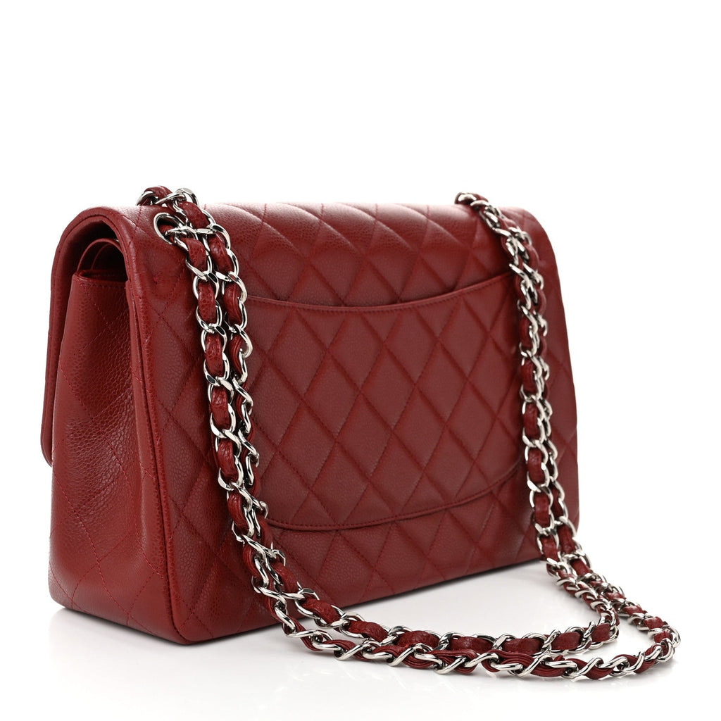 Caviar Quilted Jumbo Double Flap Dark Red