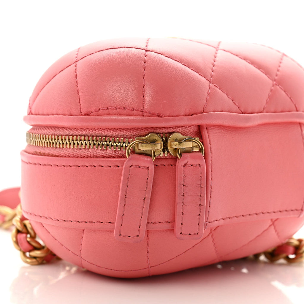Lambskin Quilted CC Bubble Vanity Case With Chain Pink