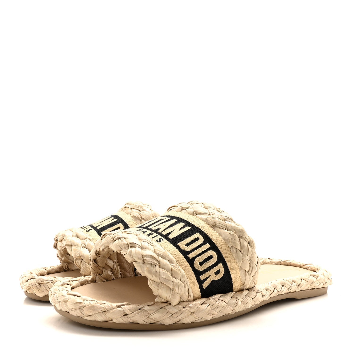 Raffia Embroidered Dway Mules Slide Sandals 37 Jute