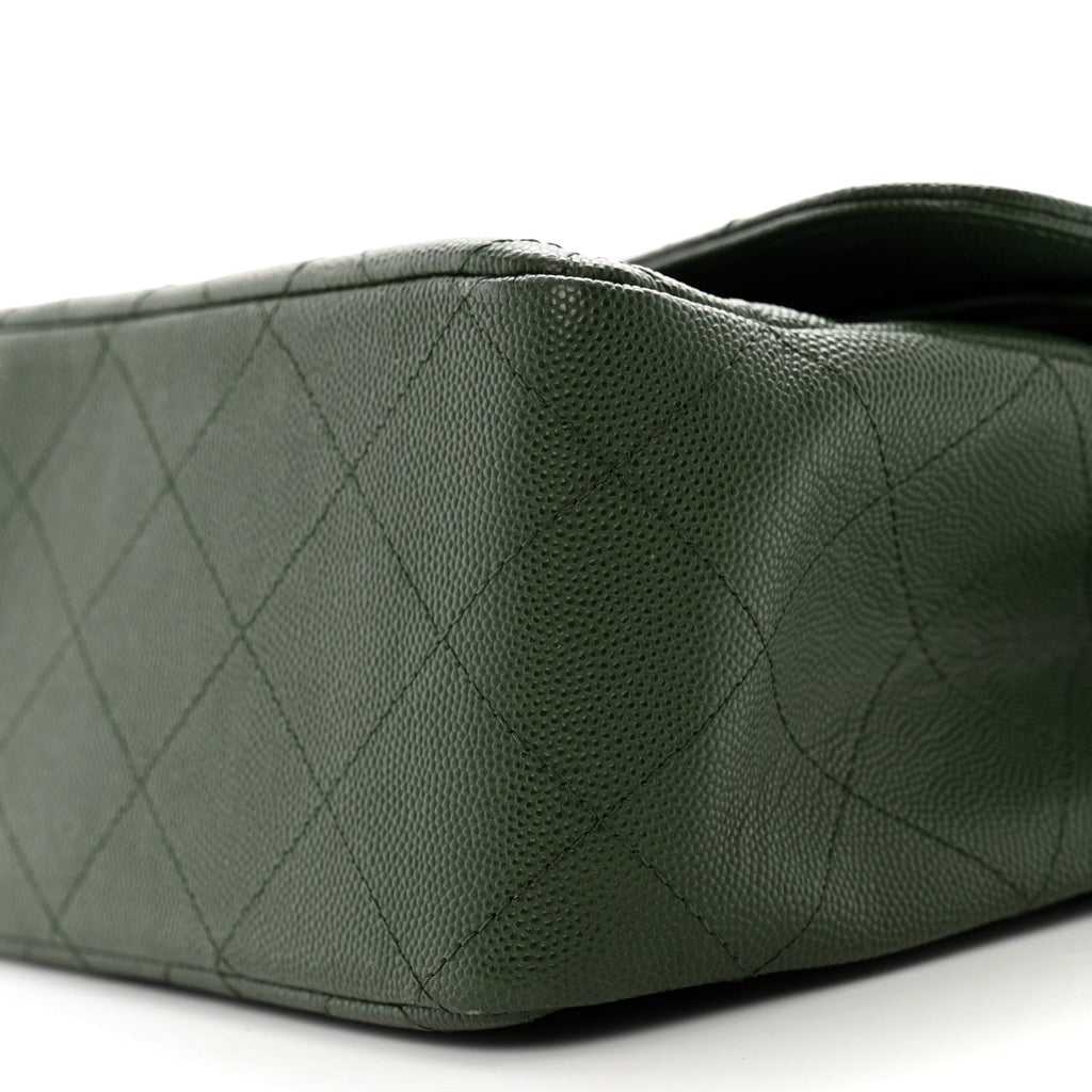 Caviar Quilted Jumbo Double Flap Green