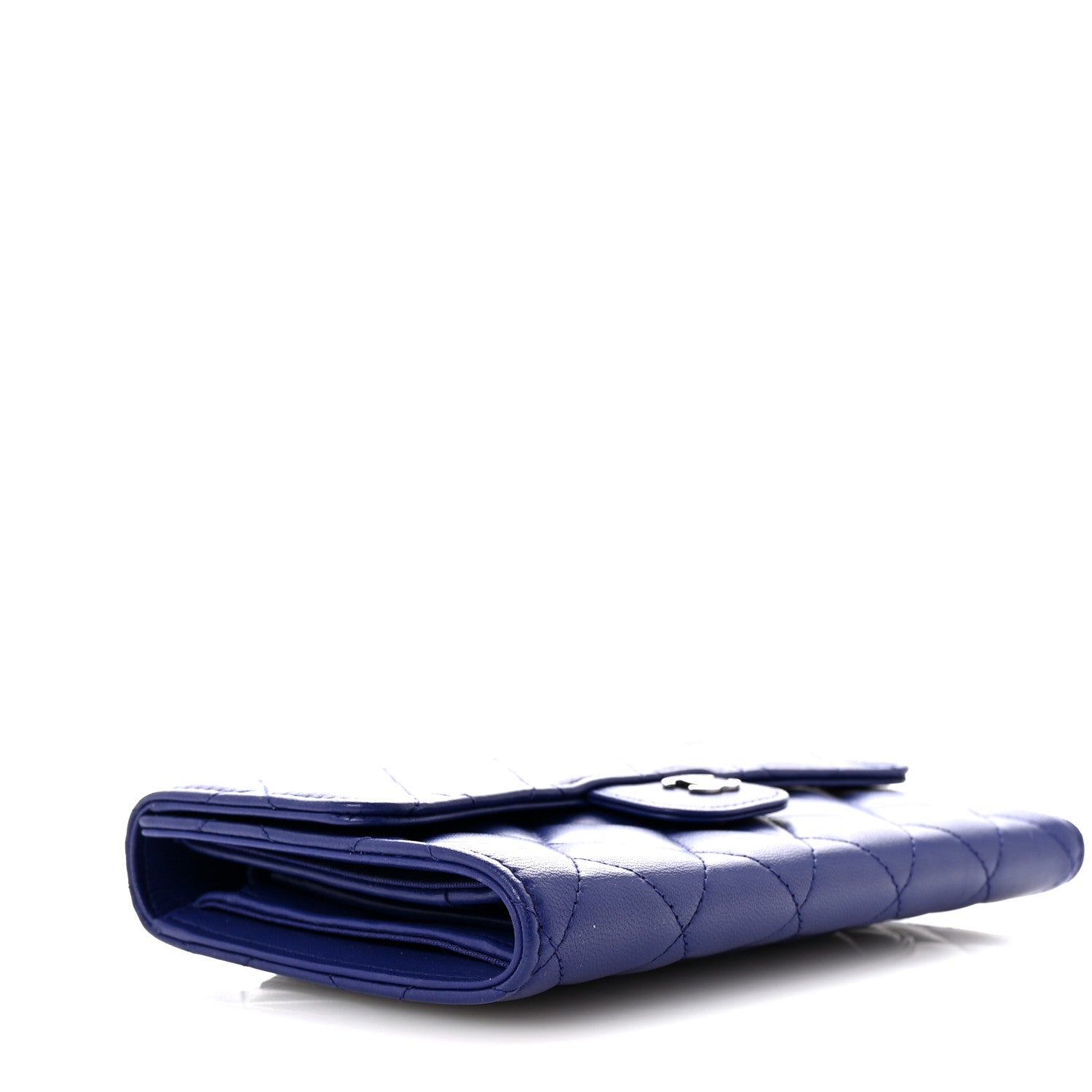Lambskin Quilted Large Flap Wallet Blue