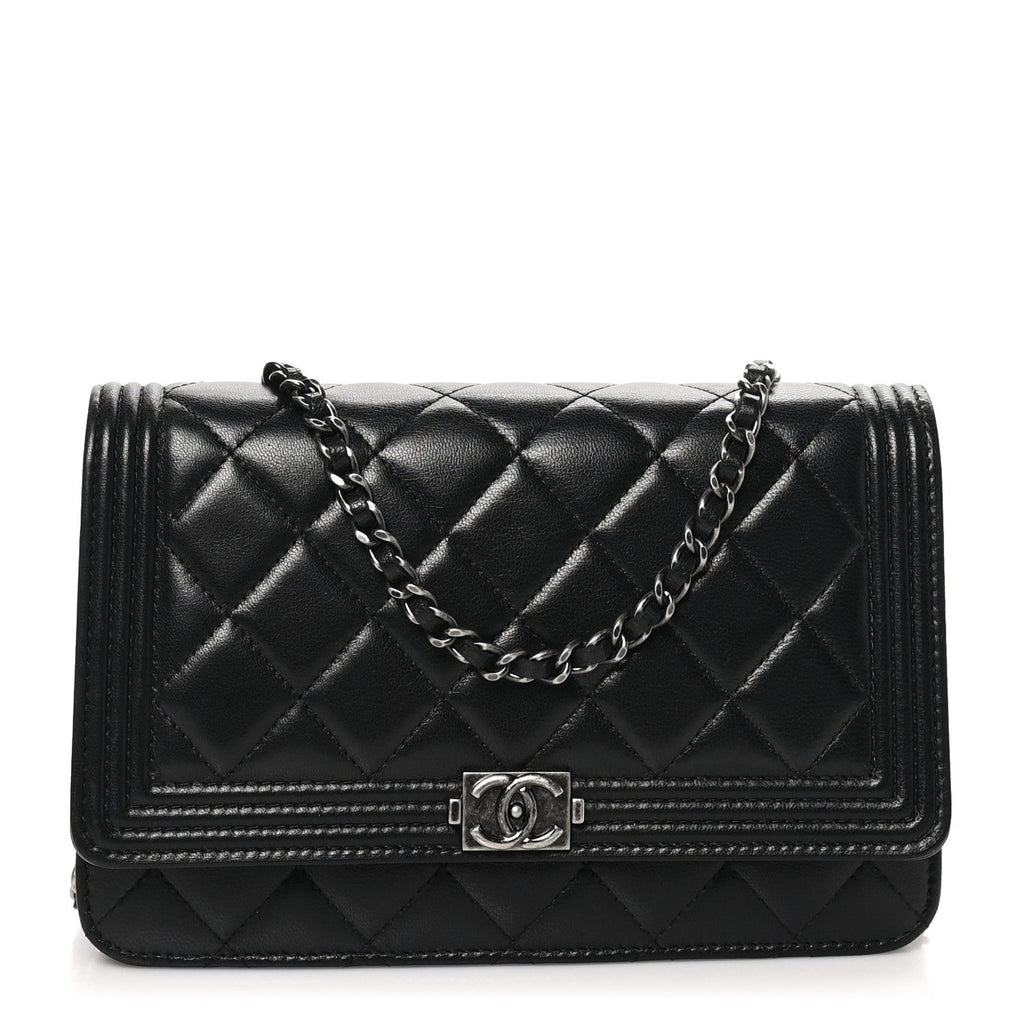 Lambskin Quilted Boy Wallet On Chain WOC Black
