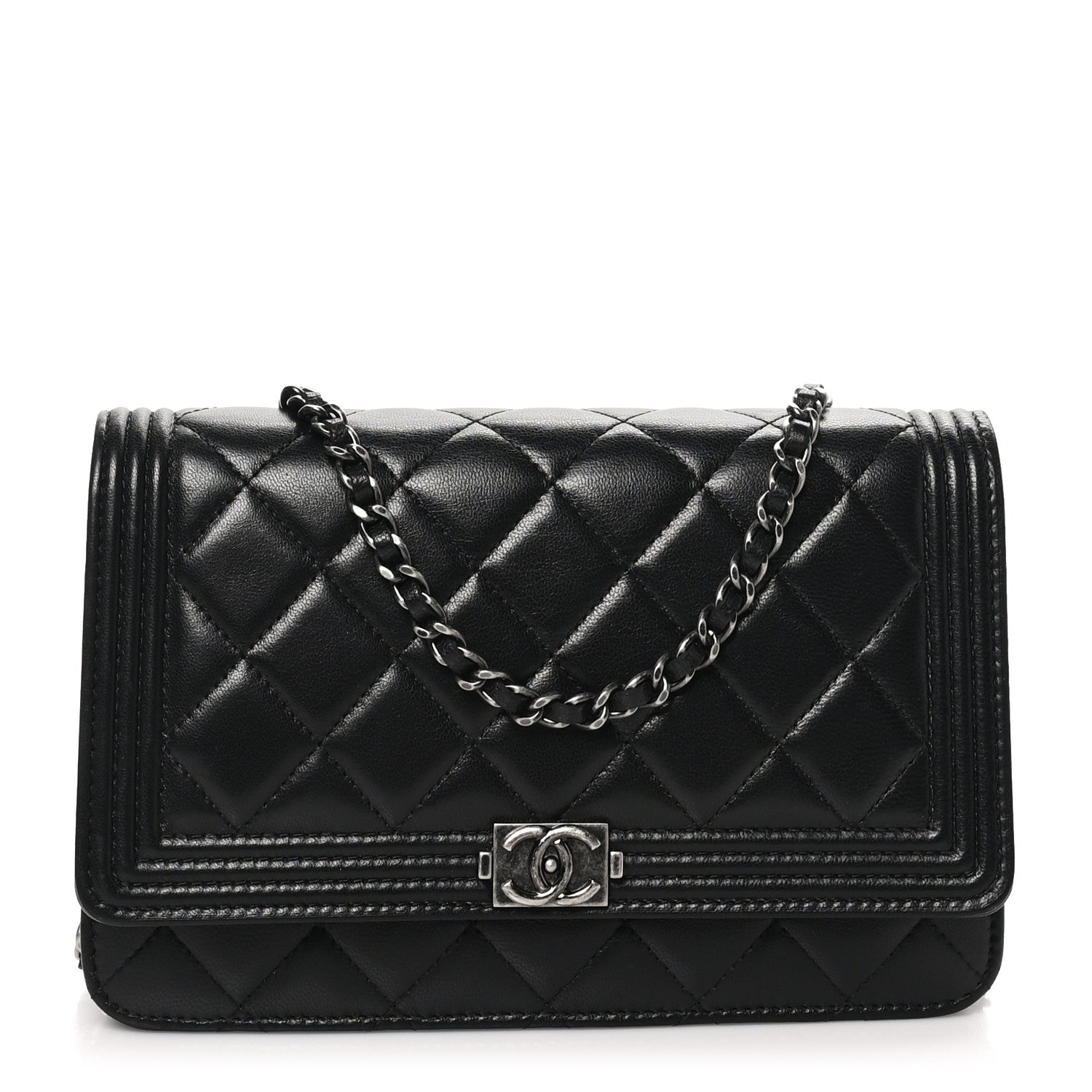 Lambskin Quilted Boy Wallet On Chain WOC Black