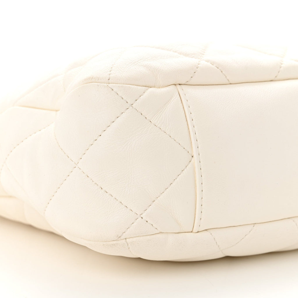 Lambskin Quilted Large CC Funky Town Hobo White