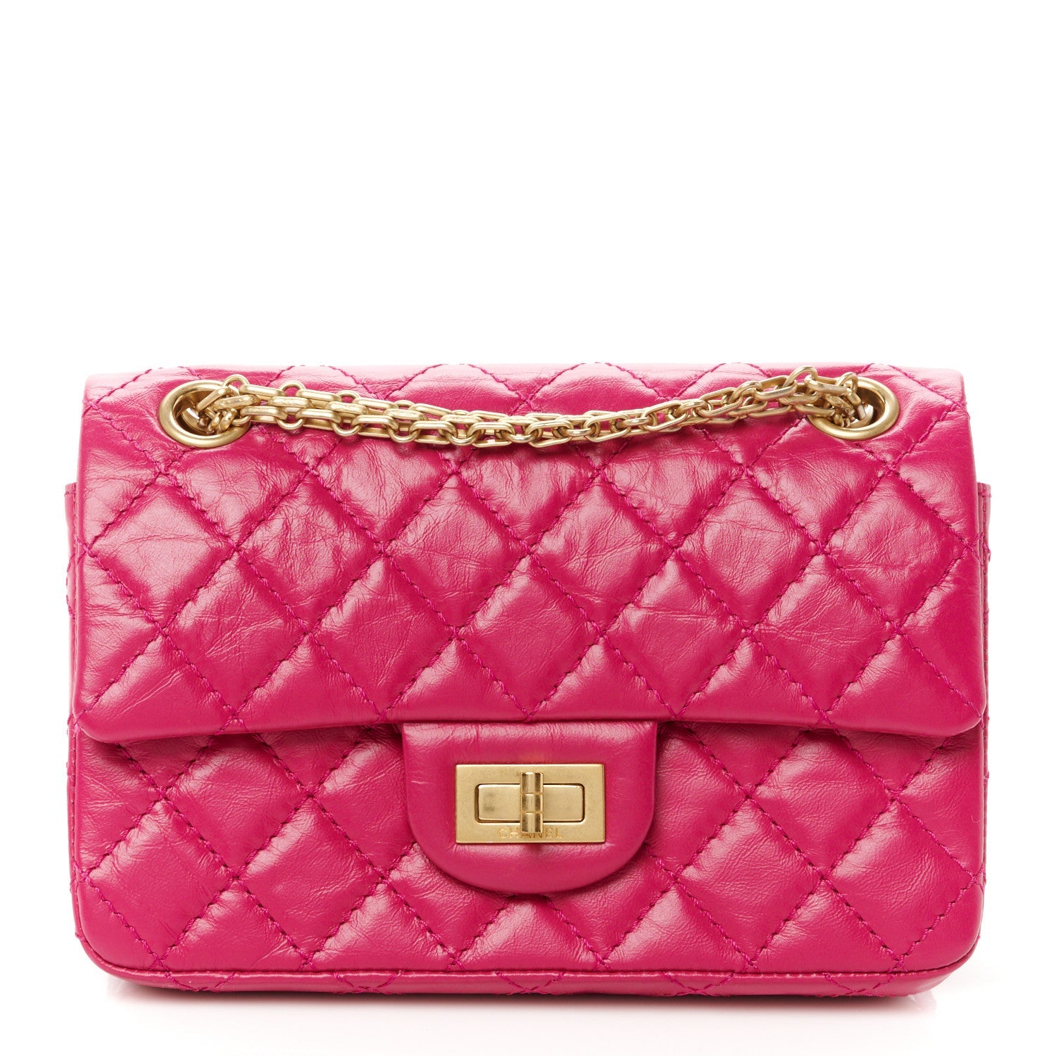 Aged Calfskin Quilted 2.55 Reissue Mini Flap Fuchsia