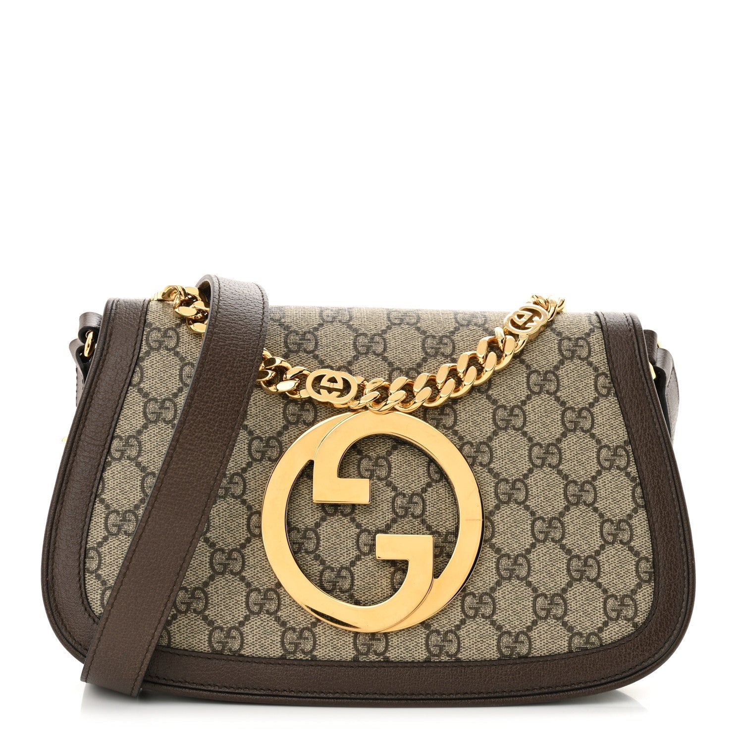 GG Supreme Monogram Textured Dollar Calfskin Blondie Chain Shoulder Flap Bag Beige Ebony New Acero