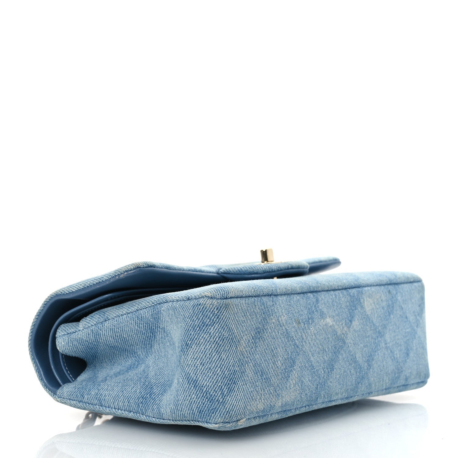 Printed Denim Quilted Mini Rectangular Flap Light Blue