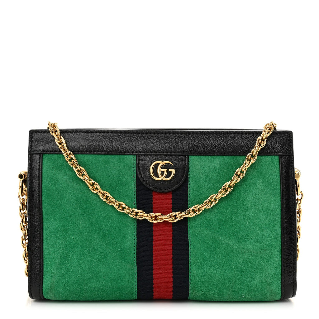 Suede Patent Web Small Ophidia Chain Shoulder Bag New Shamarock Black