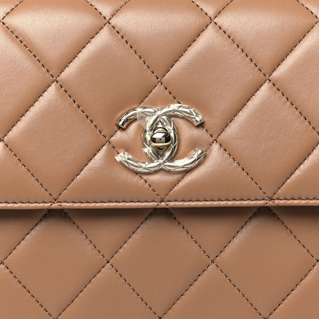 Lambskin Quilted Small Trendy CC Dual Handle Flap Bag Dark Beige