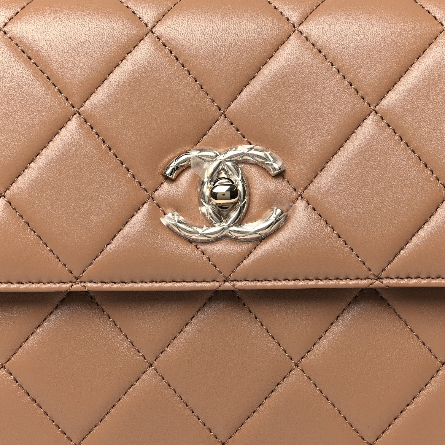 Lambskin Quilted Small Trendy CC Dual Handle Flap Bag Dark Beige
