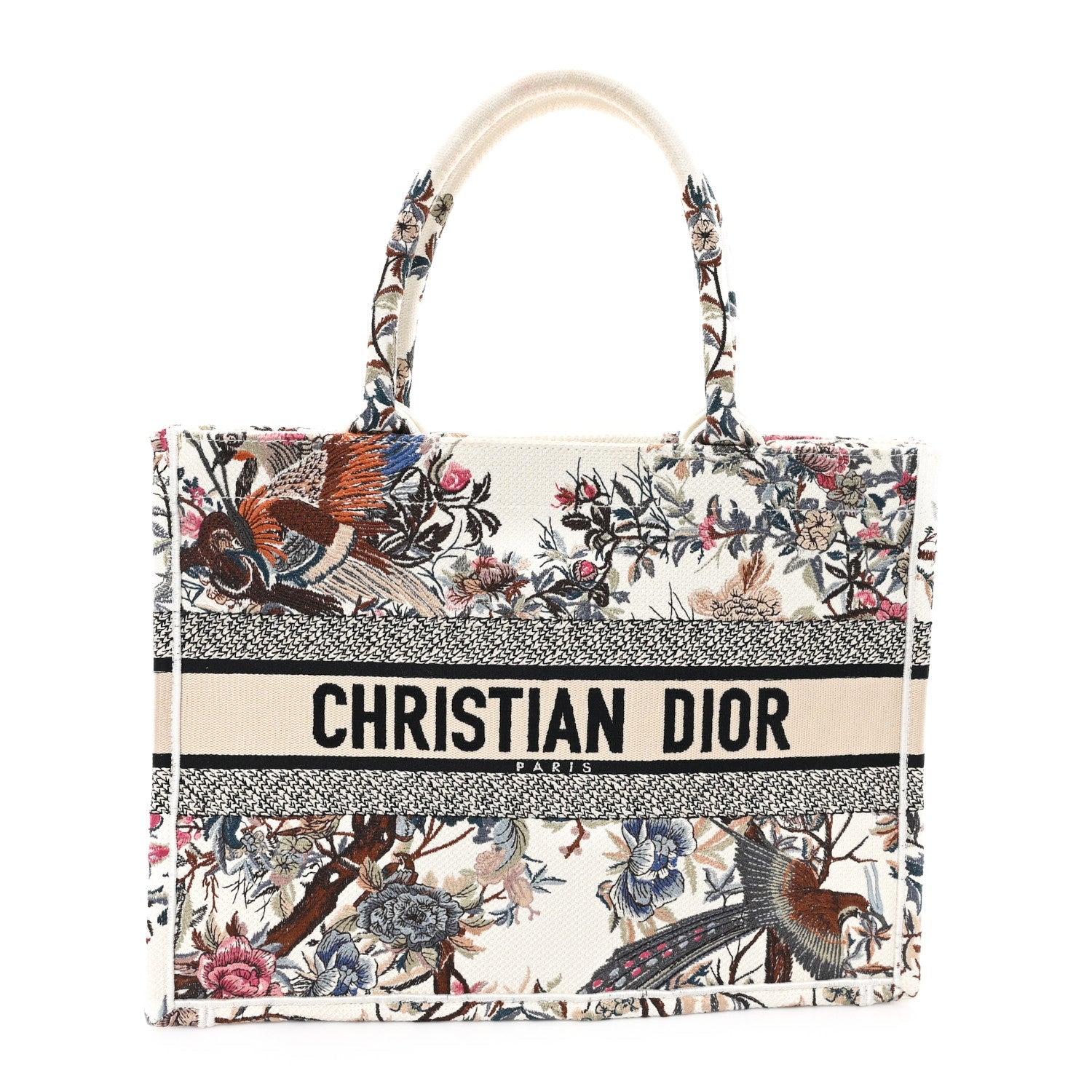 Canvas Embroidered Medium Jardin D'Hiver Book Tote Latte Multicolor